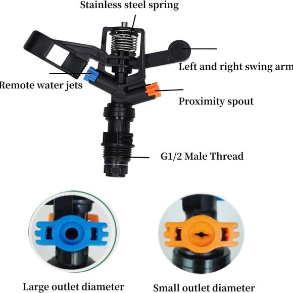 Rotating Sprinklers Male Thread G 1/2 Rocking Arm Sprinklers Plastics 360° *4pcs - Picture 7 of 8